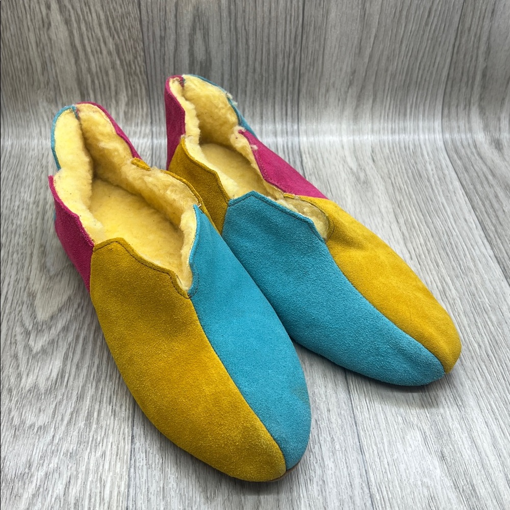 Patchwork Suede Leather Moccasins Shearling Lined  Pink Gold Blue Joker Soft
